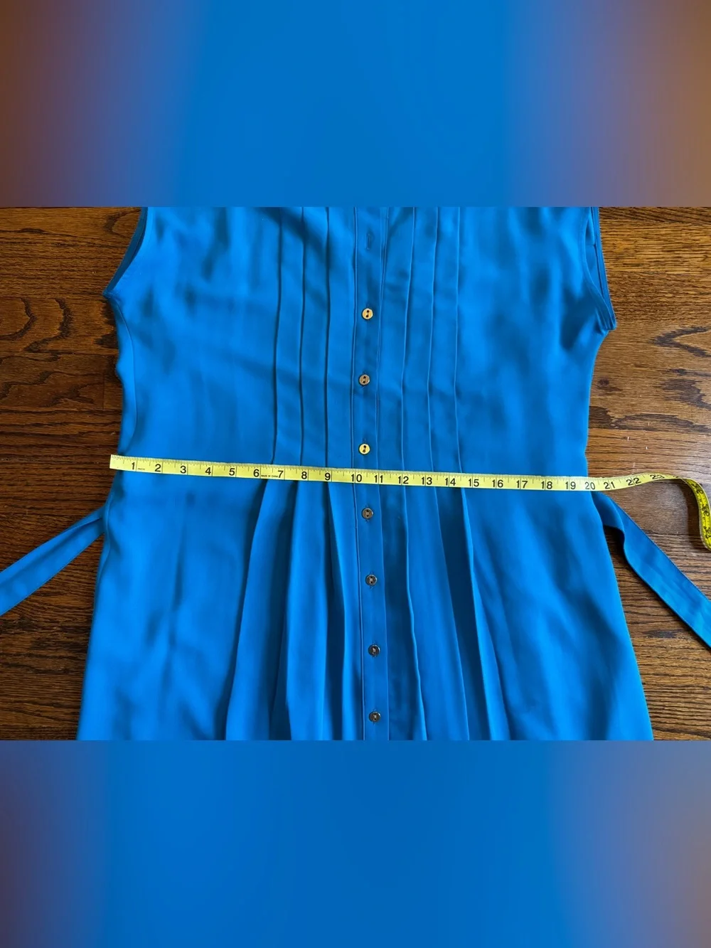 Ann Taylor Blue Shirt Dress Sleeveless Pleated Button Front Belted Lined 6